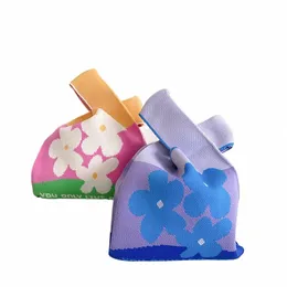 cute Floral Niche Design Girls Knitted Handbag Women's Shoulder Bag Knitting Fi Versatile Persality Casual Fi Bags 78aH#