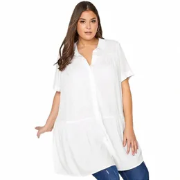 plus Size Summer Elegant Lgline Smock Shirt Women Short Sleeve Black Casual Tiered Blouse Large Size Loose White Shirt 7XL 8XL y73w#