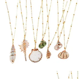 Pendant Necklaces Isang New Fashion Gold Plated Seashell Conch Necklace American European 18K Chain Summer Beach Jewellry Drop Deliver Otpyb