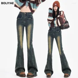 Jeans da donna BOLIYAE americano retrò sexy a vita alta moda donna blu leggermente elasticizzato pantaloni svasati pantaloni slim femminili