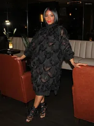Casual Dresses Lemon Gina Women Fashion Tassel långärmad överdimensionerad lös 2024 Spring Chic Black Pullover Dress Vestidos