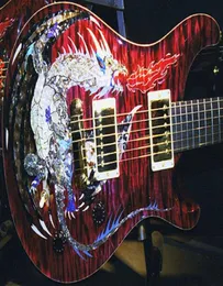 Paul Reed Dragon 2000 30 Red Flame Maple Top E-Gitarre ohne Griffbretteinlage, umwickelter Saitenhalter, Holzkorpusbindung, Gold 7508103