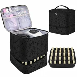 30 rutnät Nyl Makeup BAG Dubbelskikt Design Handväska Manikyrväska med handtag PROFIAL nagelfodral Kosmetisk arrangör Bag S2CB#