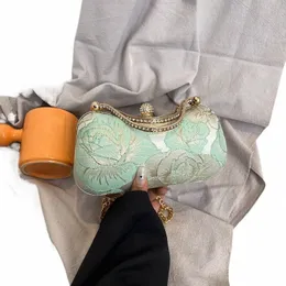 Varumärkesdesignkedja Lock Nyl Floral Print Women Clutch Bag Fi Handväska liten skal kvällskoppling för fest J9yr#