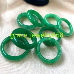 Anel de jade verde real para mulheres e homens, anéis de ágata, joias clássicas com pedras preciosas, atacado, redondo natural chinês, 10 peças/cor