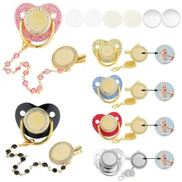 5 uppsättningar personliga tomma baby nappklipp lyxiga bling sublimering pacifier silikon dummy bröstvårtan teether född pacifer 240322