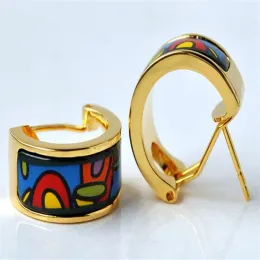 Huggie Hundertwasser Village Series Hoop Earring 18K Goldplated Emaljörhängen för kvinna av högkvalitativ hoop örhängen209C