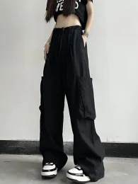 Houzhou gotyckie punkowe spodnie spadochronowe kobiety y2k harajuku techwear kieszenie białe ładunki spodnie żeńskie dresowe patyki