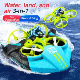 Yükseltme v24 mini rc drone 3 in 1 su arazi hava uçuşu hovercraft tekne hızı sürüklenme oyuncak 2.4g quadcopter su geçirmez çocuklar için