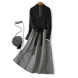 Vestidos Casuais Básicos Novo Outono Inverno Malha Camisola Plissada Vestido Mulheres Meia Gola Slim Pl Elegante Escritório Senhora Gota Entrega Appa Dhql3