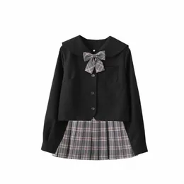 Heißer Verkauf Japanische Schuluniformen für Mädchen Nette schwarze Lg-Länge Sailor Tops Faltenröcke Sets Cosplay JK Kostüm Serie 52Sk #