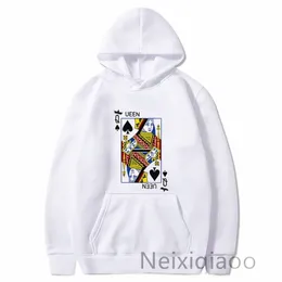 Artı Boyut Kadın Erkekler Sonbahar Kış Kartları Poker Q Baskı Hoodies Kral Kraliçe Sweatshirt Erkek Giysileri Harajuku Komik Hoodie B9GQ#