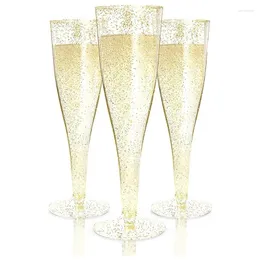 Tazze usa e getta Cannucce Flute da champagne in plastica Bicchieri glitter dorati per feste Mimosa Shower Party Supplies