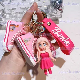 سلاسل المفاتيح Lanyards Cartoon Barbie PVC مفاتيح مفاتيح Pink Barbie Figure Love Heart Prendant Keains Cains Women Bag Car حامل المفتاح الإكسسوارات HOMES T240330