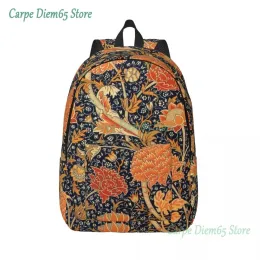 Bolsas William Morris Orange Cray Floral Art Canvas Mochila para mulheres Bolsas de impressão em têxteis da escola à prova d'água