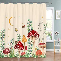 Tende da doccia Tenda a fungo Retro Funghi Farfalla Floreale Boho Luna Stelle Botanico Fiore di campo Pianta verde Bagno estetico