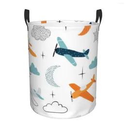 Sacos de lavanderia cesta suja bonito aeronaves nuvens lua e estrelas dobrável roupas balde de armazenamento brinquedo casa organizador à prova dwaterproof água