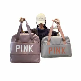 Розовая дорожная спортивная сумка с буквенным принтом, сумка для женщин и мужчин, масштабируемые большие сумки для влажных и сухих вещей, Separati Fitn, спортивная сумка для плавания p91K #