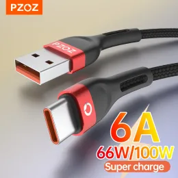 Pzoz 66W 6A Supercharge 100w USB Type C Cable for Huawei P40 Pro Mate 30 P30 Pro Pd Charging Charge Coll USB-C Cable