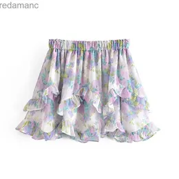 Skirts Skorts YENKYE Sweet Floral Print Ruffle Skirt Women Elastic High Waist Mini Jupe Femme Holiday Summer Boho Beach Casual faldas 240330