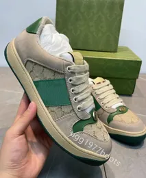 Screener Sneakers Designer Dirty Casual Ayakkabı Tenis Bej Tereyağı Loafers Erkekler Spor Sneaker Vintage Deri Klasik Kırmızı Yeşil Stripe Ayakkabı Boyutu 34-44