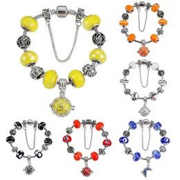 Braccialetti con ciondoli placcati argento antico con perline Braccialetti con foro grande europeo Evil Eye Charms Perle di vetro per medaglione ciondola per gioielli con consegna a goccia Dht2C