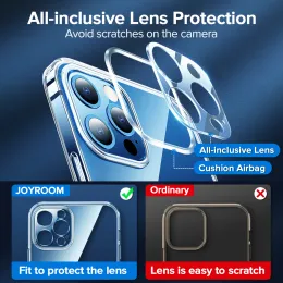 Joyroom 9H Tempered Case luxury Transparent Clear Case For iPhone 15 14 13 Pro Max Anti Yellow Full Lens Transparent Cover