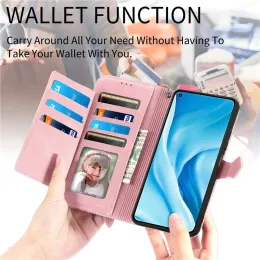 Dragkedja Wallet Multi -kortomslag Coque för Xiaomi Redmi 13C K70 Note 13 Pro Plus 12 11 11S 10 9 8 Magnetic Flip Leather Phone Case