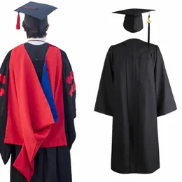 1 Set abito di laurea cappello nappa cerniera scollo a V allentato tinta unita 2024 liceo accademico Bachelor Dr Forniture per studenti 98OQ #