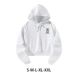 Kvinnors hoodies Crop Hoodie Löst fit mjuk höst Vinter snygg långärmad Activewear Kläder Pullover Hooded Sweatshirt White