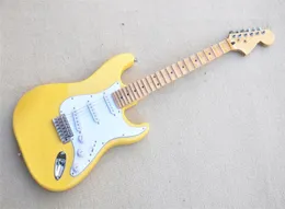 Stra giallo chitarra elettrica corpo in tiglio acero scanalatura della ventola tastiera in rame poggiatesta 22 tasti1893949