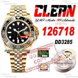 126718GRNR DD3285 Orologio automatico da uomo Clean CF Oro giallo 18 carati Lunetta in ceramica Quadrante nero Bracciale in acciaio 904L Super Edition Stessa scheda seriale Puretime Reloj Hombre f2