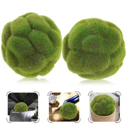 Decorative Flowers 2 Pcs Plant Decor Moss Ball Preserved Decorate Balls Tufting Artificial Topiary Faux Glass Bowl