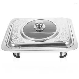 Plates Buffet Server Stainless Steel Dish Tray Rectangular Canteen Basin With Cover Plate Restaurant Kitchen Gadgets