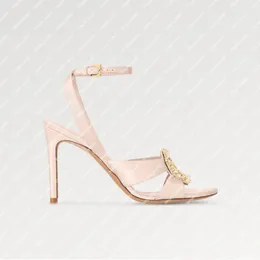 Explosion new Women's Met Sandal 1ACAJ2 Nude Pink Satin Initials accessory evening-ready style two front straps pearls rhinestones slender high stiletto heel hot top