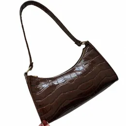 Krokodilmönster PU -läderhandväskor Kvinnlig axelväska FI Ladies Armpit Bag retro Casual Women Tote Small Clutch A5TI#