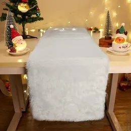 테이블 러너 현대 웨딩 홈 장식 크리스마스 눈 덮인 흰색 파티 푹신한 부드러운 고급 커버 두꺼운 가짜 모피 사각형 YQ240330