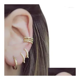 Clip-On Screw Back Backs Earrings Three Gold Ear Cuff Stacking Women Girl No Piercing Classic Simple Micro Pave Cz Circle 925 Sterl Dhjfg