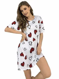 Plus Size Mulheres Dres Casa Camisolas Femininas Love Print Mulheres Fi Plus T-Shirt Dres Micro Stretch Nightgowns r3e1 #