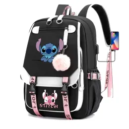 Stitch Boys девочки детские школьные сумки для женщин USB Bagpack Teenagers Canvas Laptop Travel Student Backpack