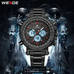 Weide Mens Automatic Date Digital Movement Repeater Quartz Multiple Time Zone Black Metal Case Belt Bracelt Band Wristwatches255h