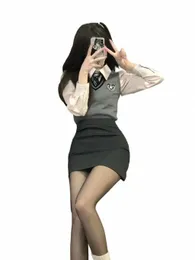 2023 College Style JK Uniform Suit Women’s Winter Winter New Gray Jetted Stest Pure Slim Wrap Hip Skirt X1MC#