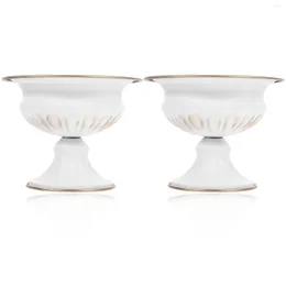 Vasos 2 Pcs Europeu Retro Ferro Arranjo de Flores Vaso Potenciômetro de Metal Home El Decoração de Mesa 2pcs (branco Esfregado Ouro) Escritório