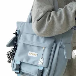 여성을위한 한국 울즈 바 숄더 가방 대용량 나일 가방 새로운 2023 학생 책 가방 멋진 지갑과 핸드백 토트 볼소 S67H#