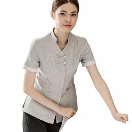 Women Hotel Cleaning Clothes Summer Catering Cleaners Housekee Beauty Sal Spa Hotel Waitr Work Uniform Overall AS506 74TL#