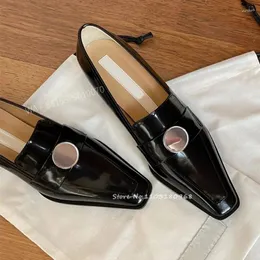 Casual Shoes Woman Small Round Mirror Loafers Square Toe Tjock Sole Patent Leather Pumps 2024 British Black White Autumn Winter