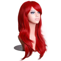 Peruker soowee 70 cm lång vågig röda peruker falska hårstycken syntetiska hår kvinnlig cosplay peruk för svarta vita kvinnor