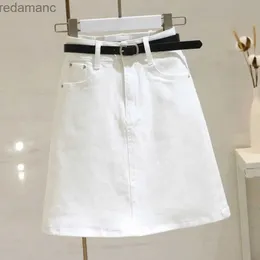 Saias Skorts Faldas Estilo Coreano Branco Denim Saia Mulheres Cintura Alta 2023 Verão Novo All-Match Slimming A-Line Package Hip Saia Jupe Femme 240330