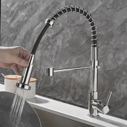 Küchenarmaturen herausziehen Spout Küchenspüle Mixer 2 in 1 Heißes kaltes Wasser Haken Deck montiertes Bach -Sprühkopf -Chrom gebürstet