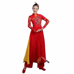 adulto feminino antigo tambor chinês desempenho terno masculino estilo chinês festivo terno de dança Yangko N2Br #